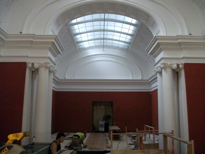 Close-up of intricate architectural drawings for a custom plaster design